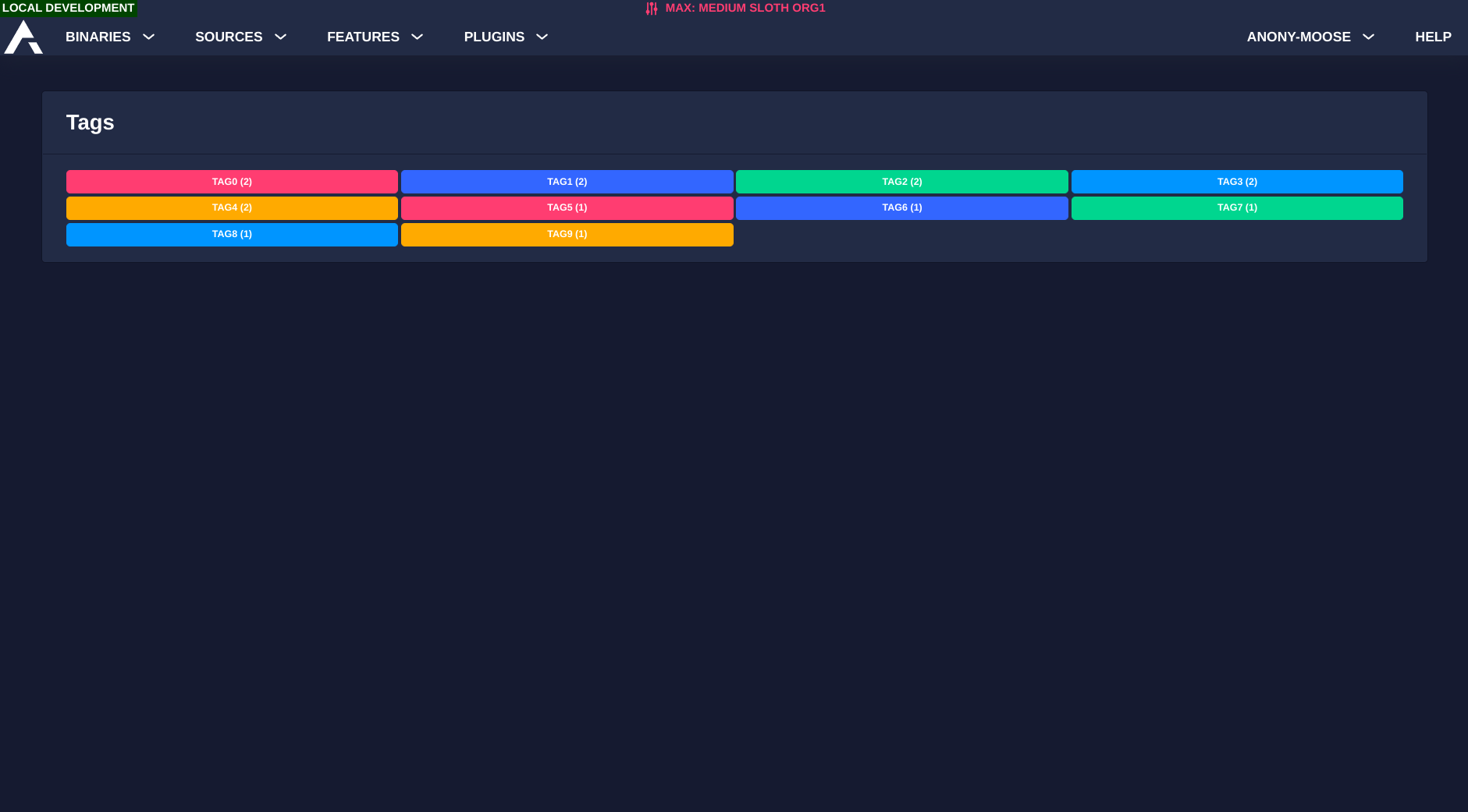 screenshot of binary tags page