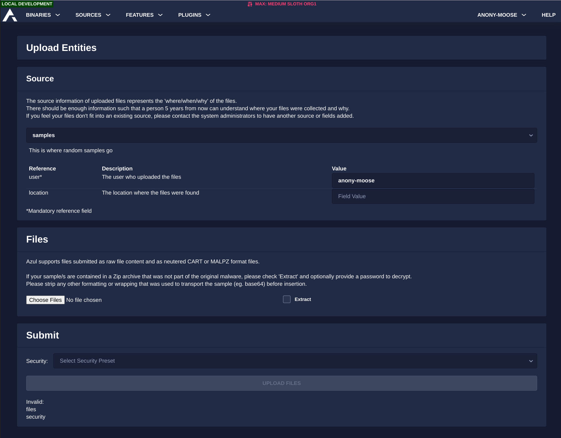 screenshot of binary explore page