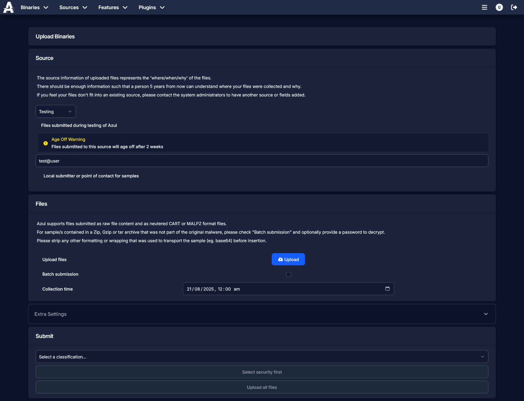 screenshot of binary explore page