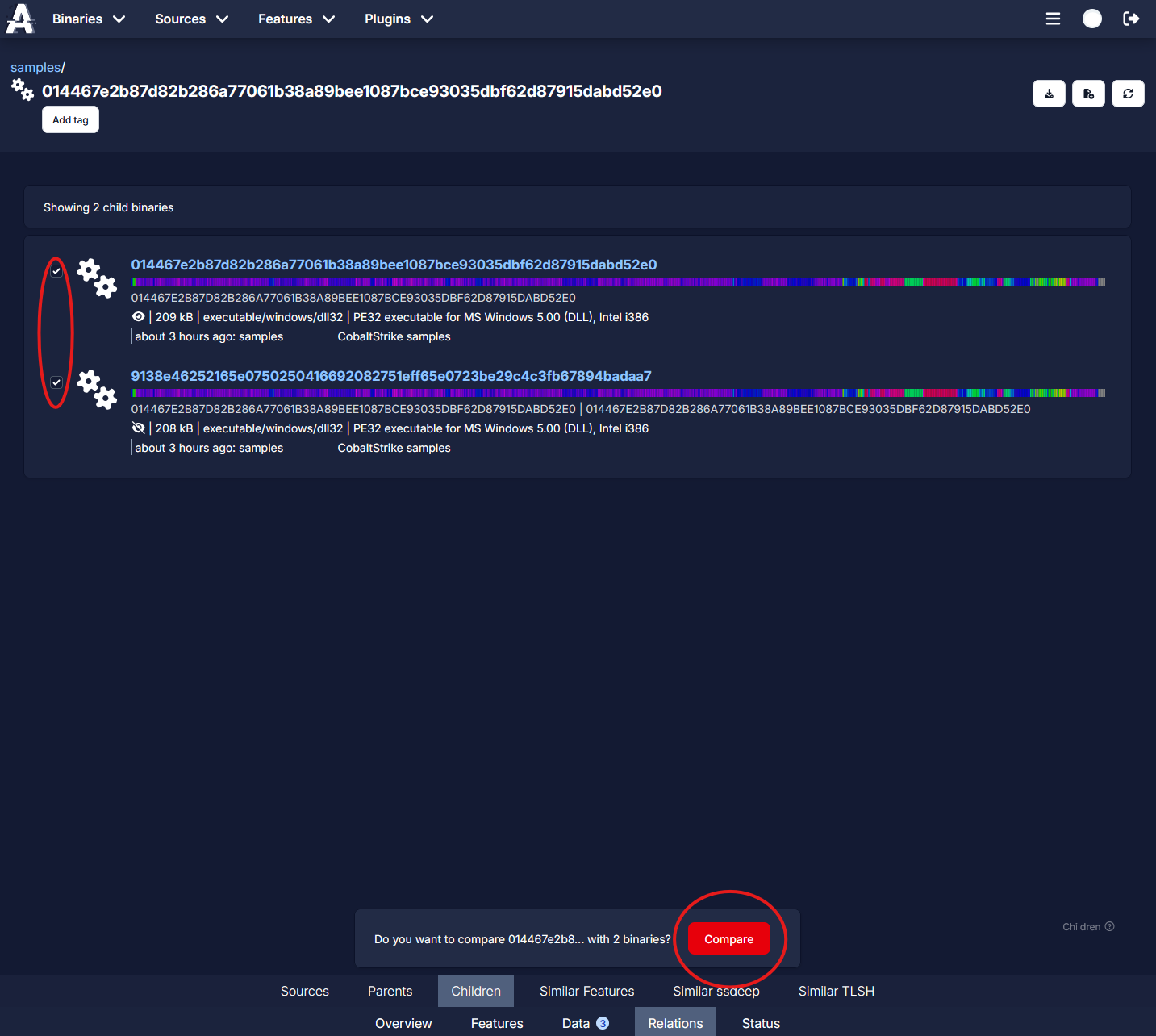 screenshot of binary children page and compare