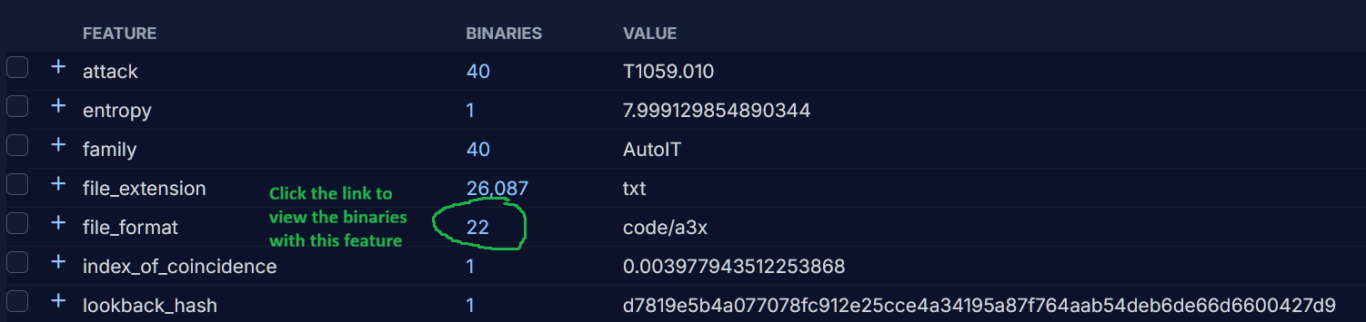 screenshot of feature count