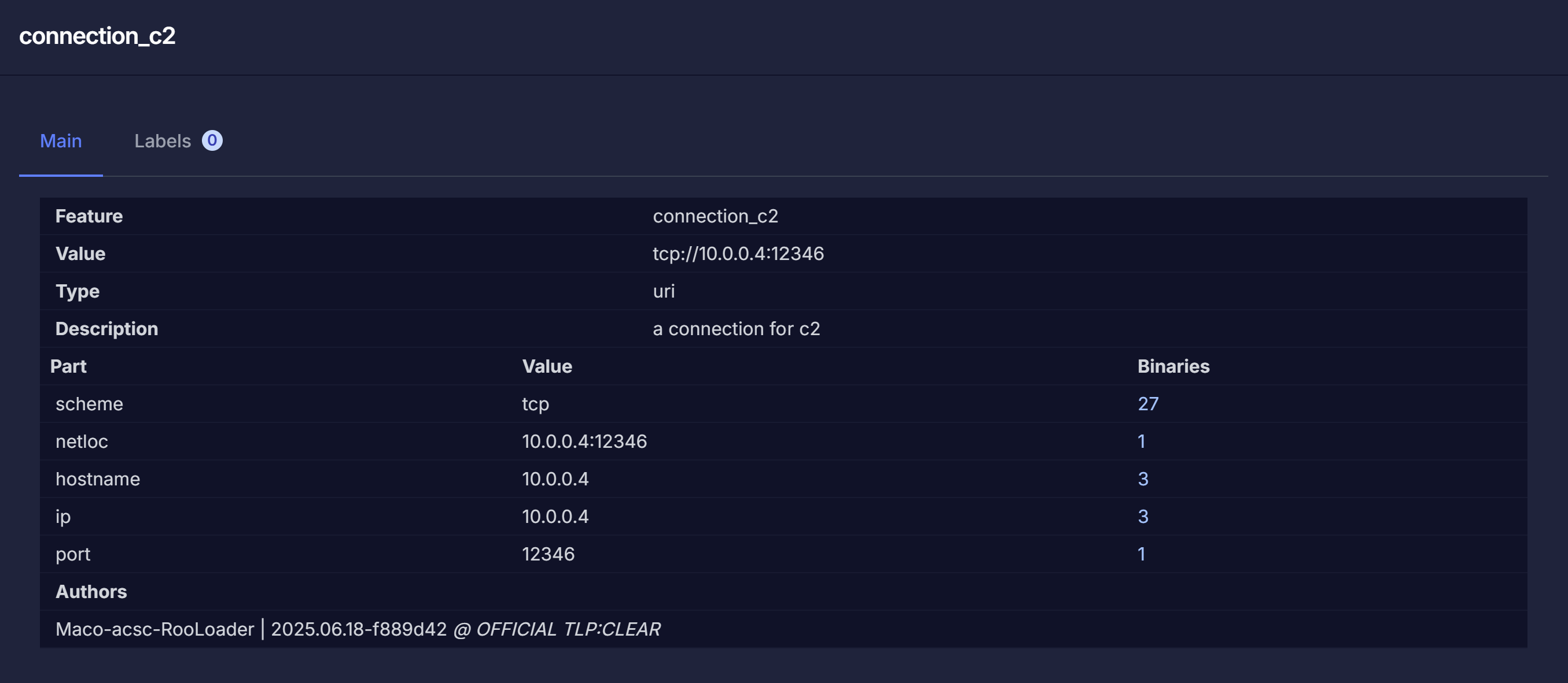 Screenshot of the connection_c2 feature additional information page