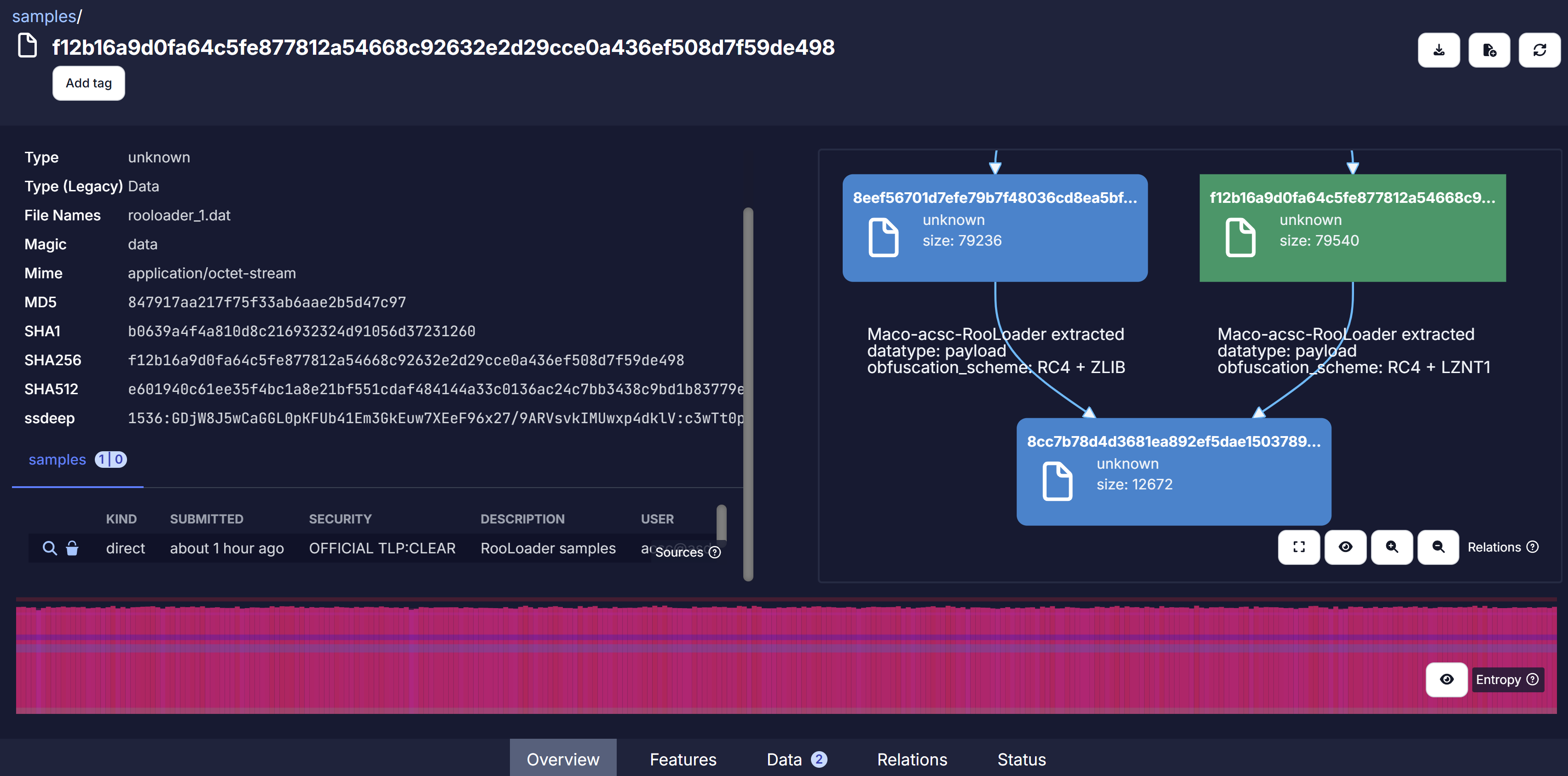 Screenshot of the Overview page of a RooLoader sample