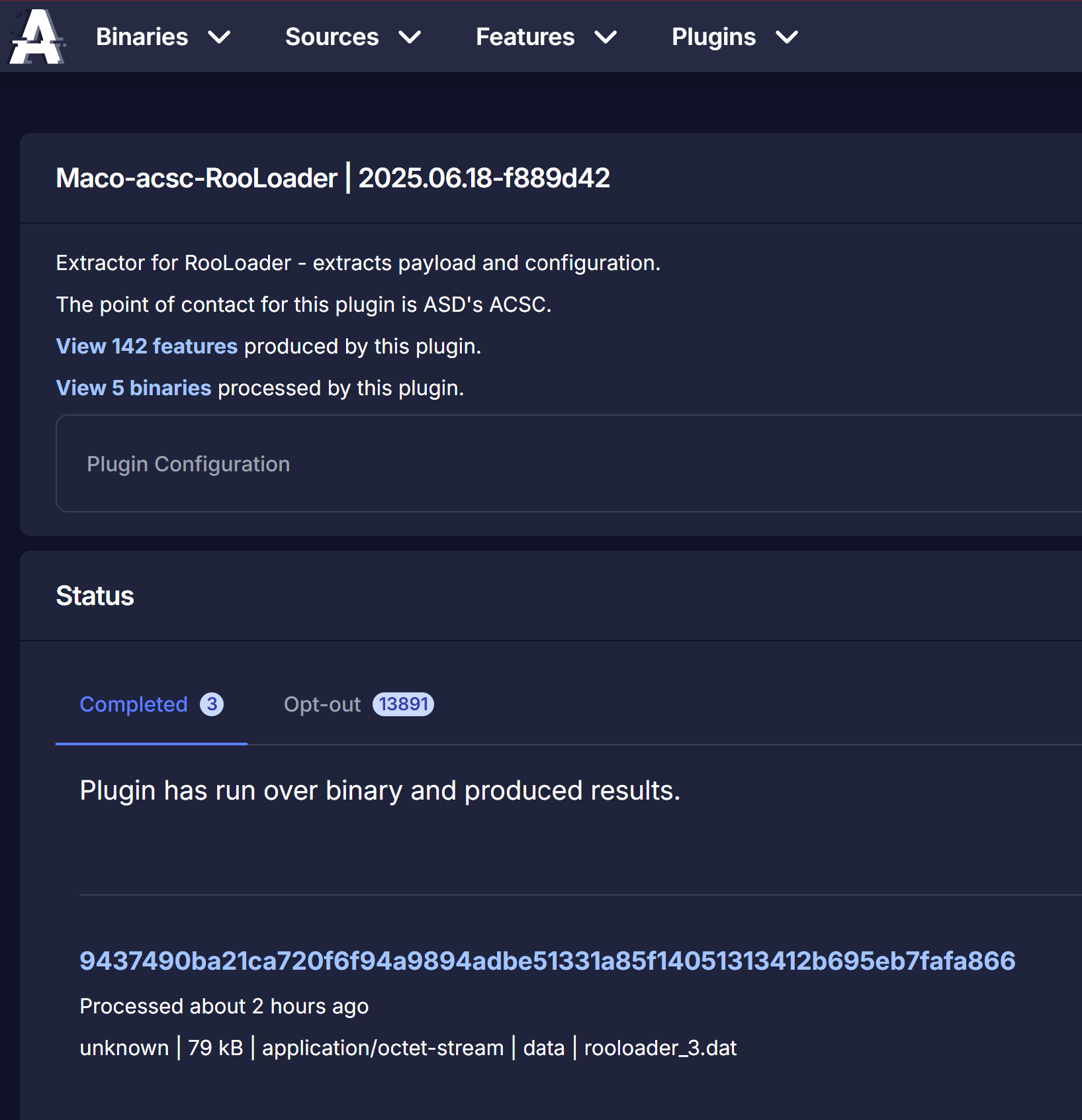 Screenshot of the RooLoader extractor plugin page