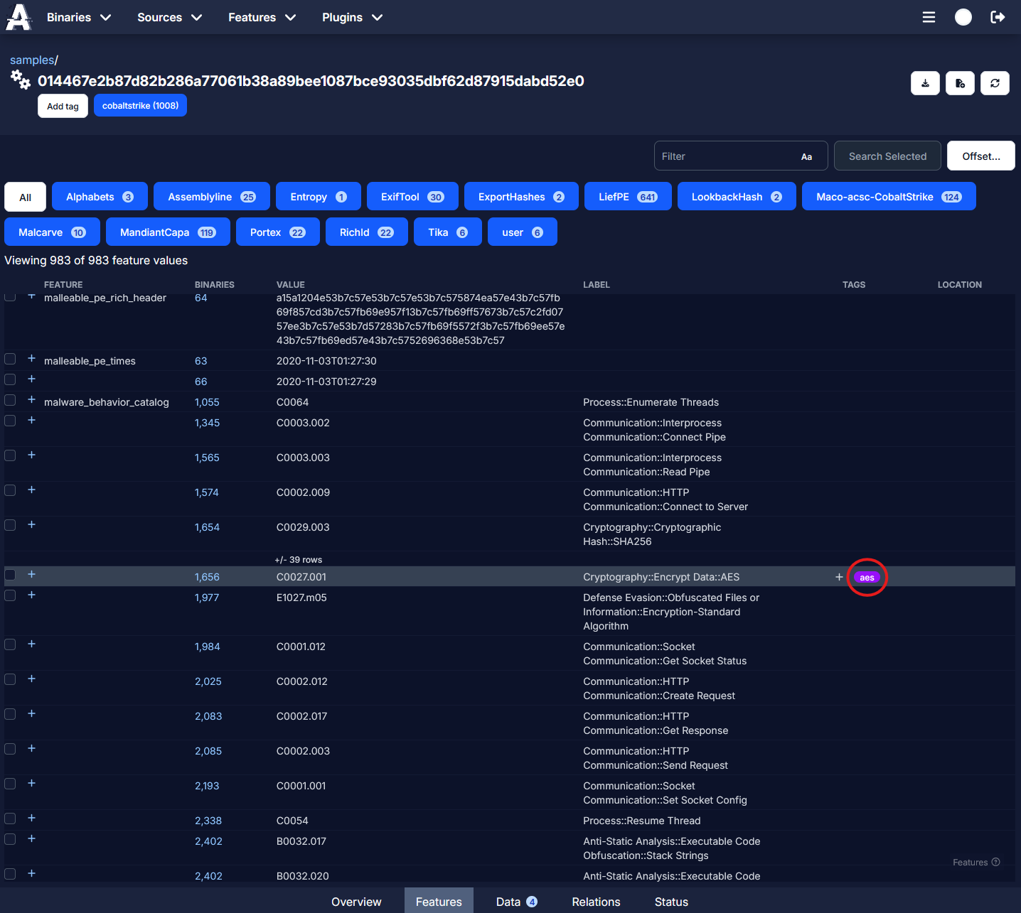 screenshot of feature tag