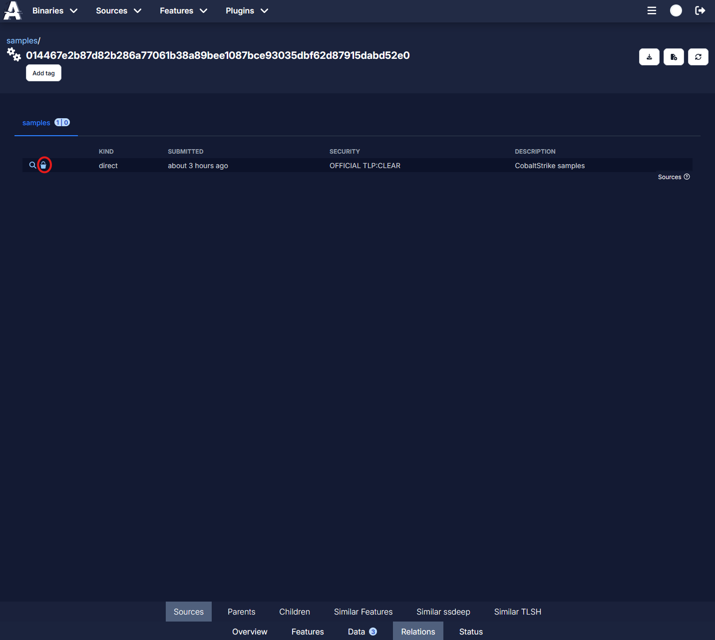 screenshot of binary sources page