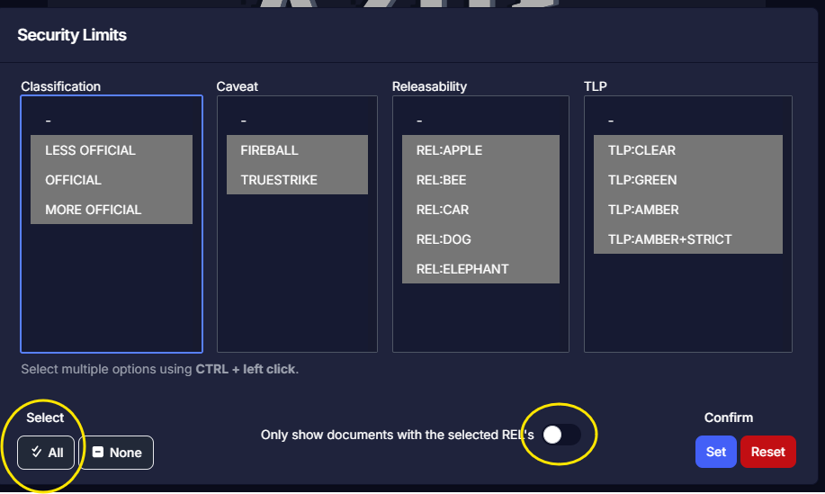 screenshot of security filter
