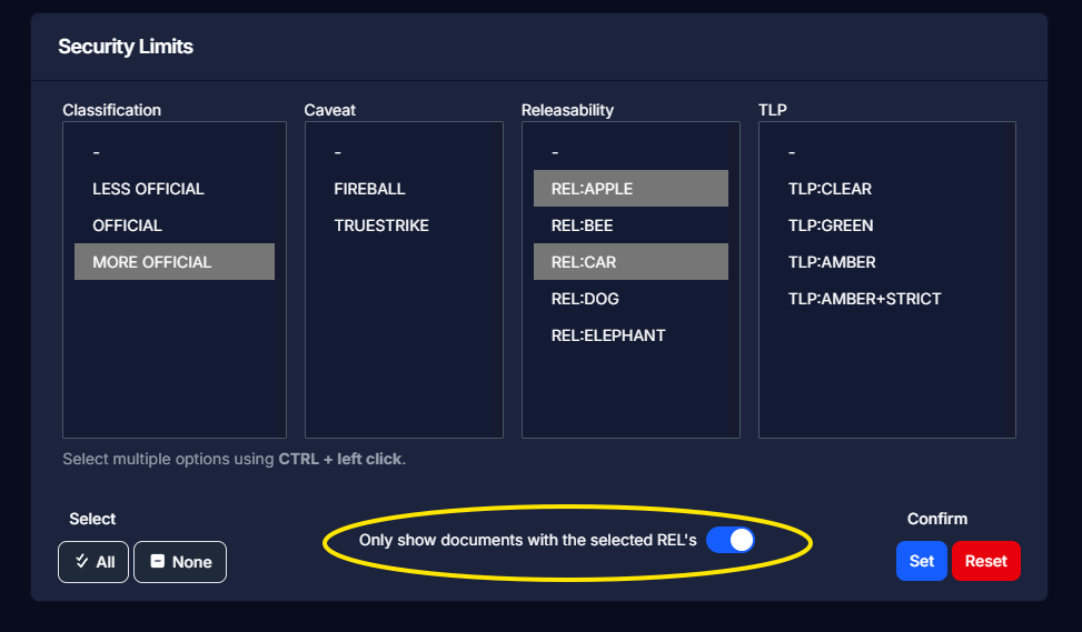 screenshot of security filter