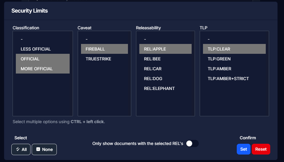 screenshot of security filter