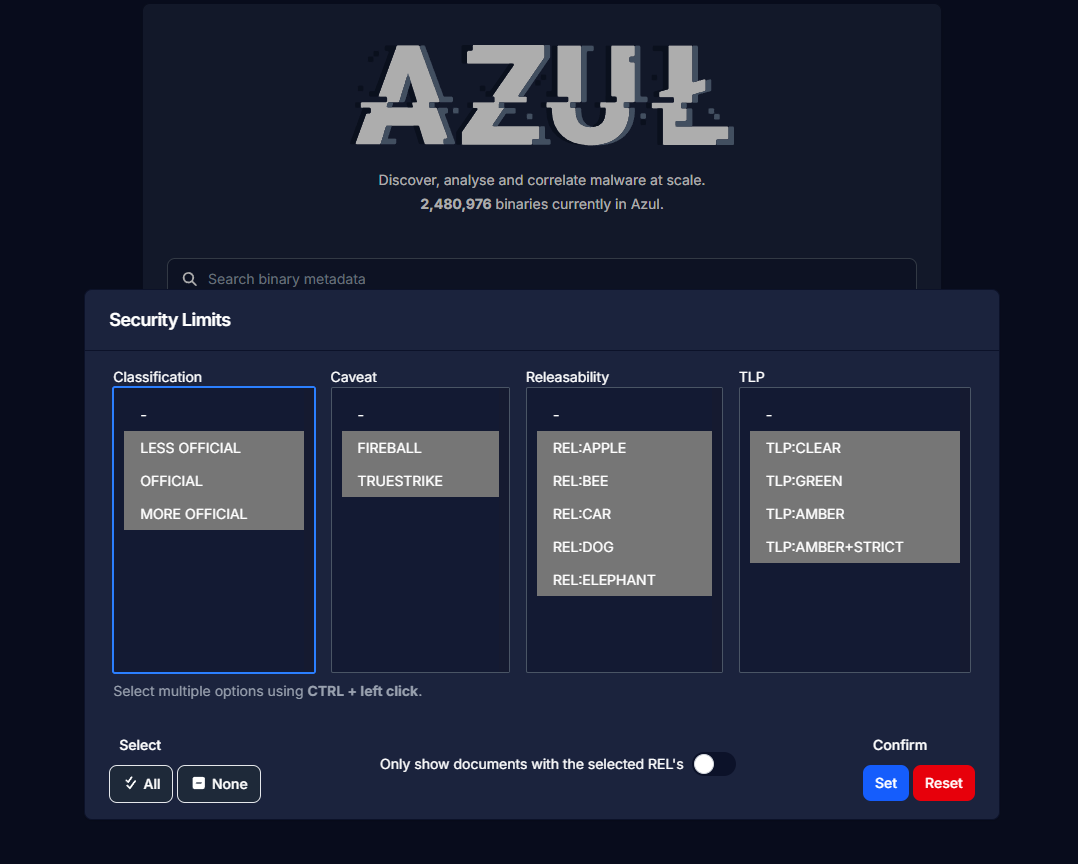 screenshot of security filter