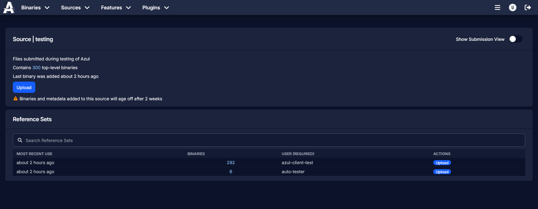 screenshot of source selected page