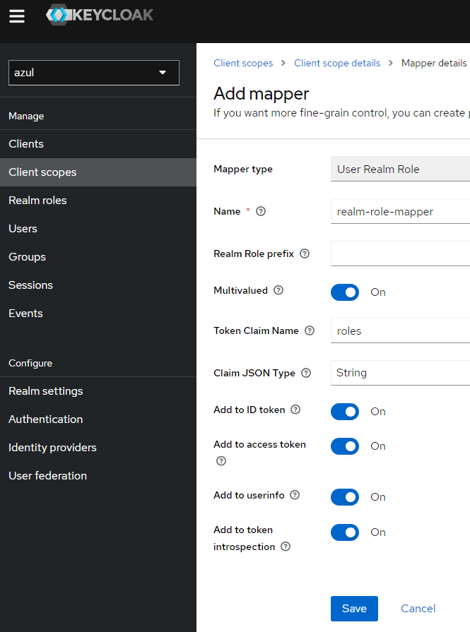 screenshot showing configuration of auidence scope mapper
