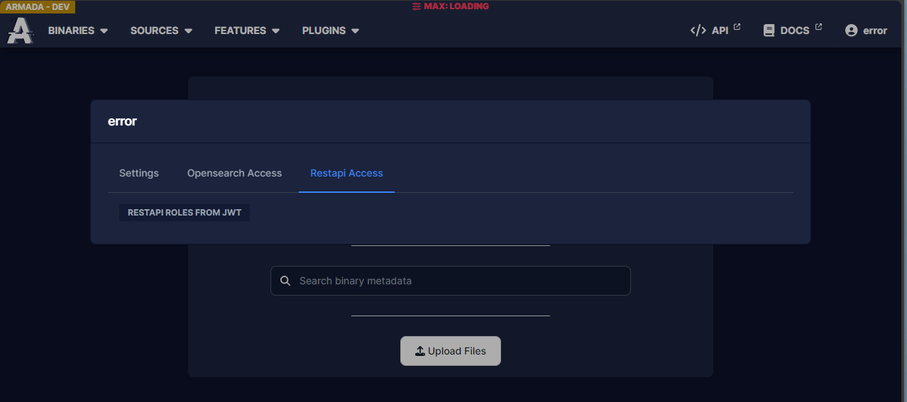 screenshot showing azul UI when JWT is bad