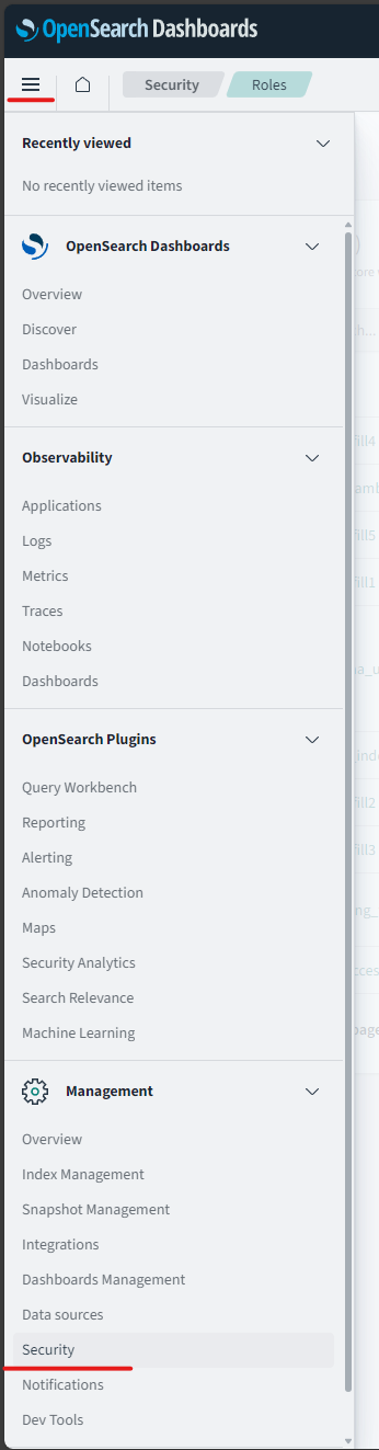 screenshot showing where OpenSearch Security is