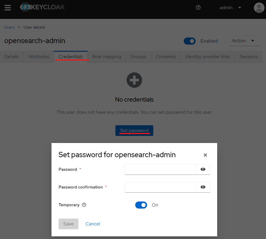 screenshot showing setting password