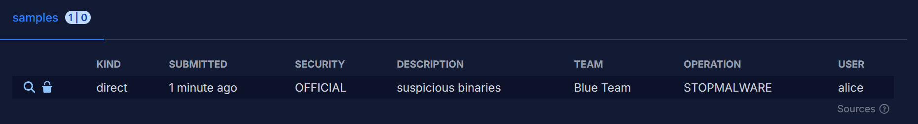 Screenshot of submitted sample summary